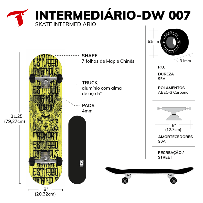 Skate Traxart Intermediário Cat Amarelo