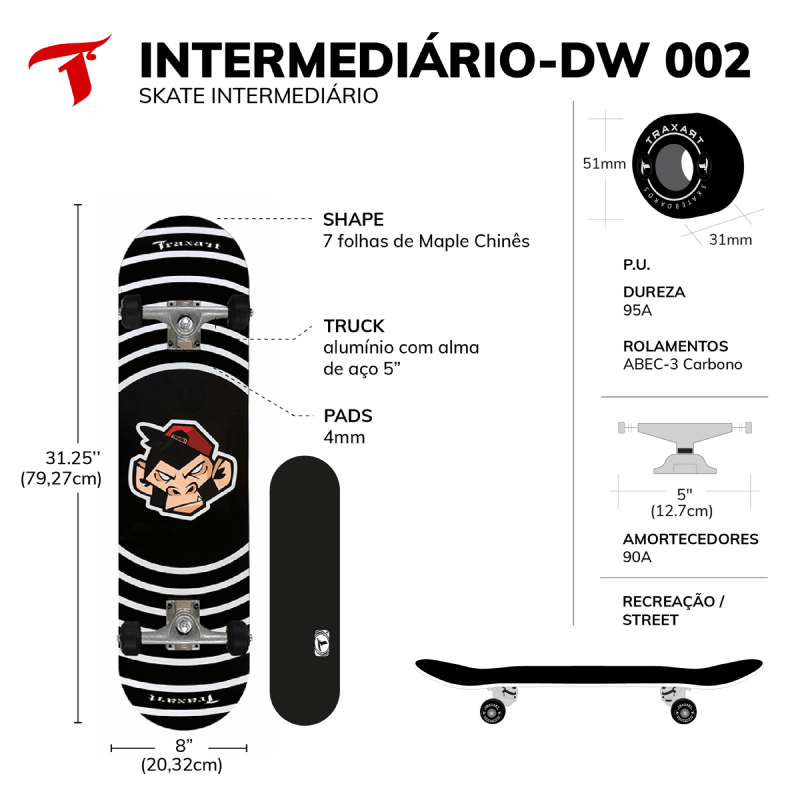 Skate Traxart Intermediário Monkey